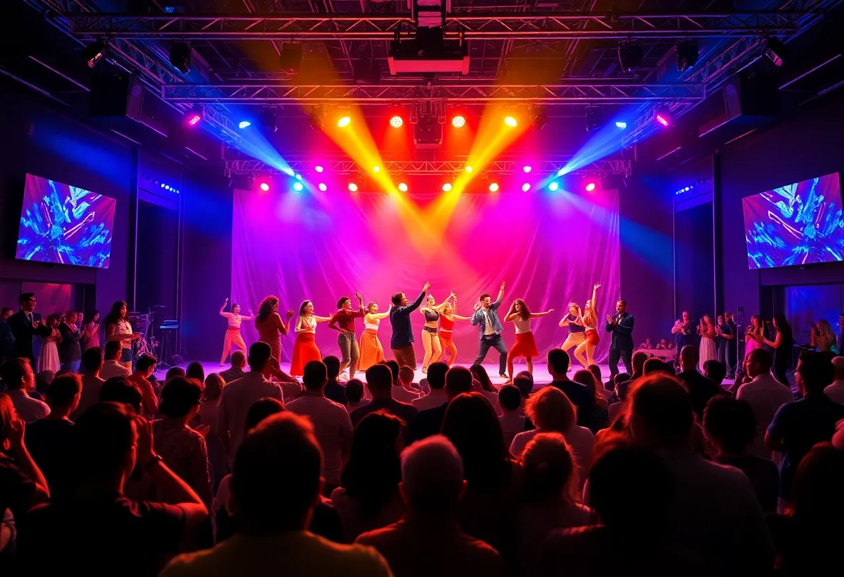 Dancers performing on stage at Saddleback College dance showcase