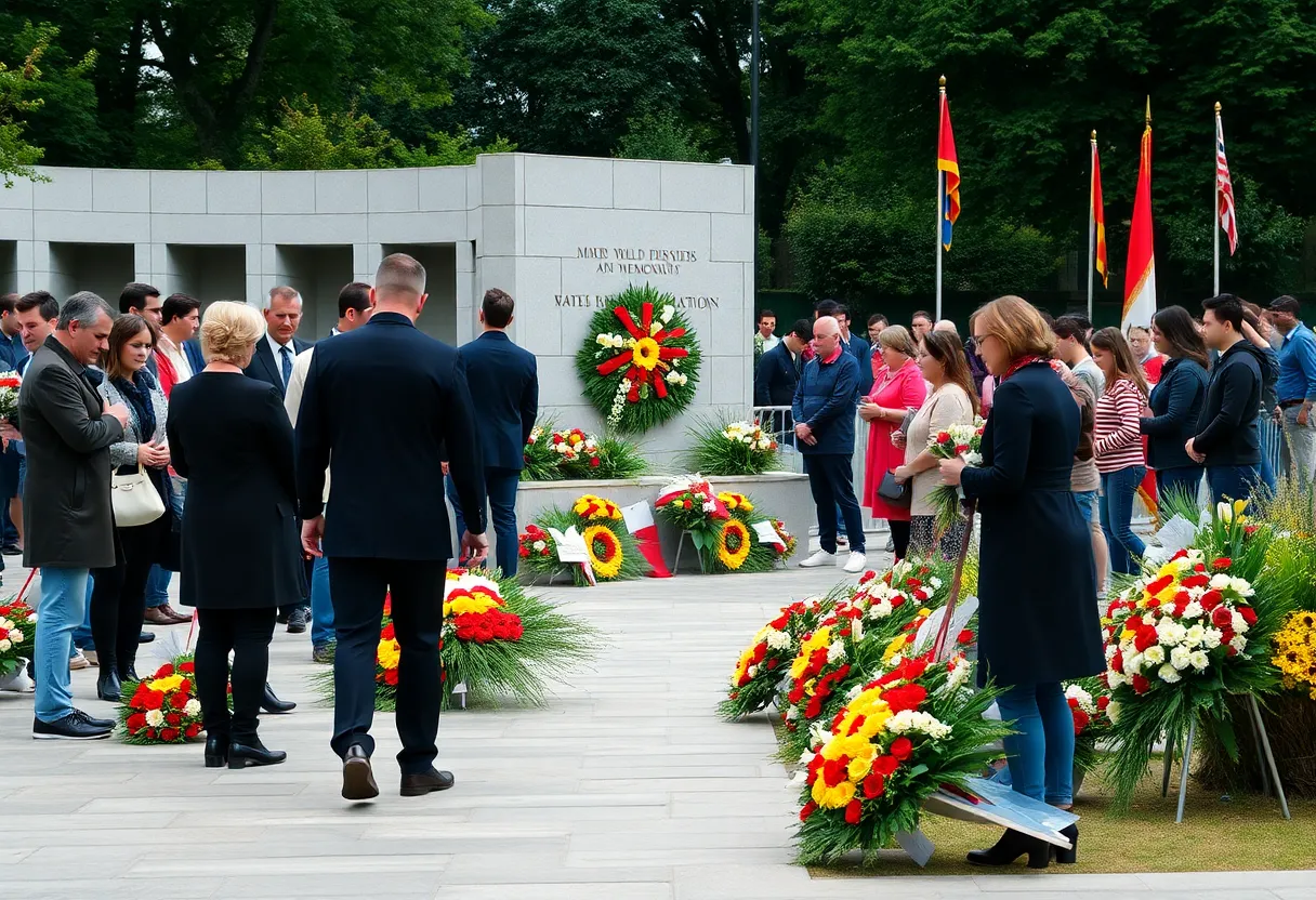 Memorial ceremony honoring the fall of Saigon with floral wreaths