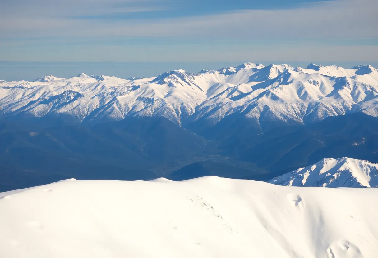 Snow-covered Sierra Nevada mountains