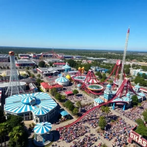 Aerial view of Six Flags amusement parks in California