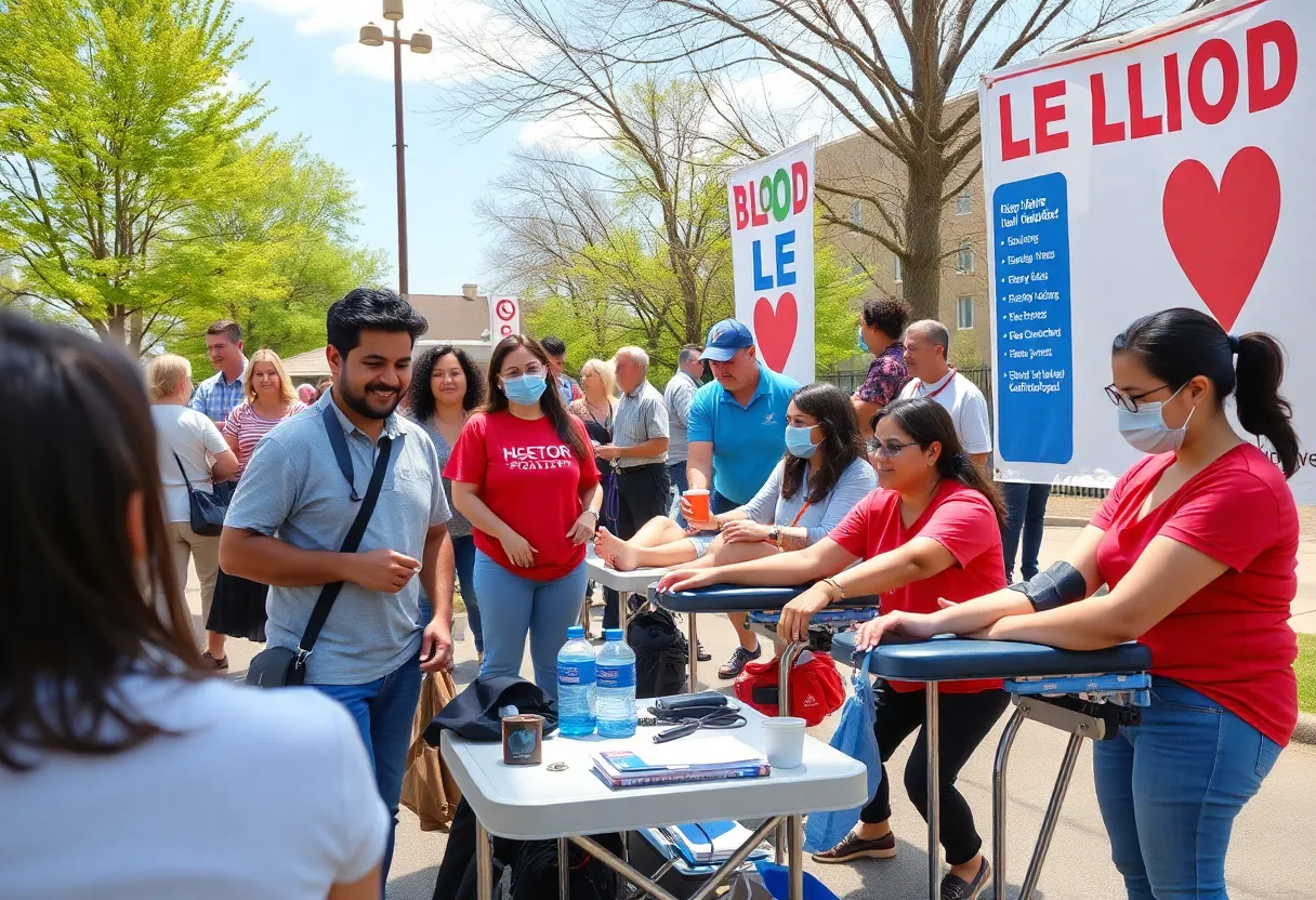 Community members participating in a blood drive