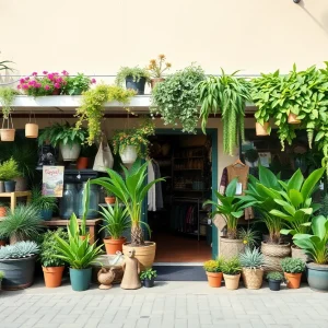 A storefront in Southern California displaying plants and gardening products amidst economic changes.