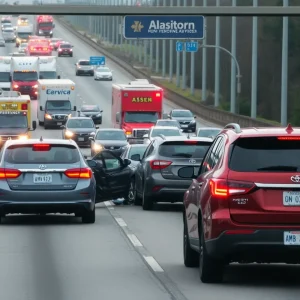 Vehicles involved in a collision on the freeway.