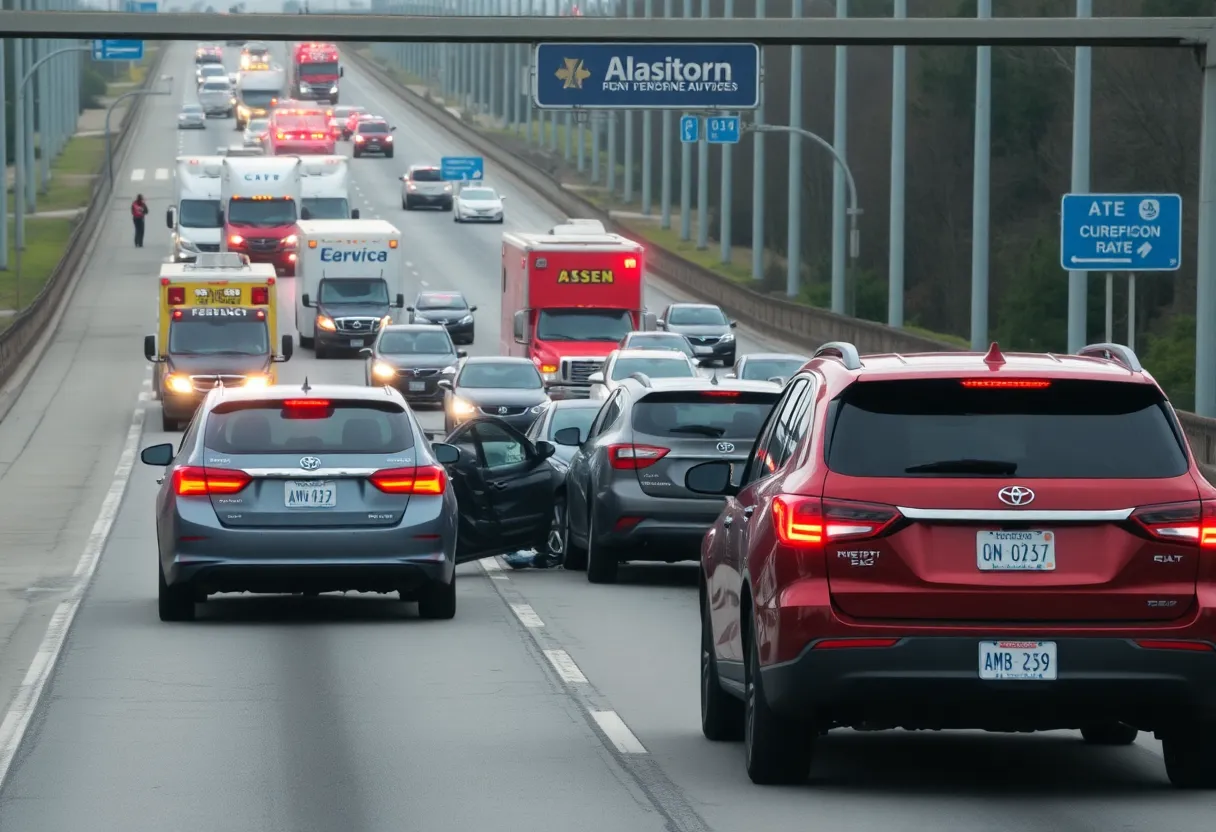 Vehicles involved in a collision on the freeway.