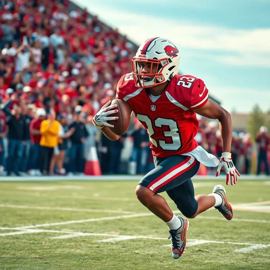 Wide receiver showcasing his skills on the football field.