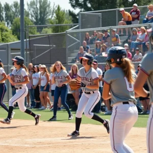 High school softball teams playing during a CIF game