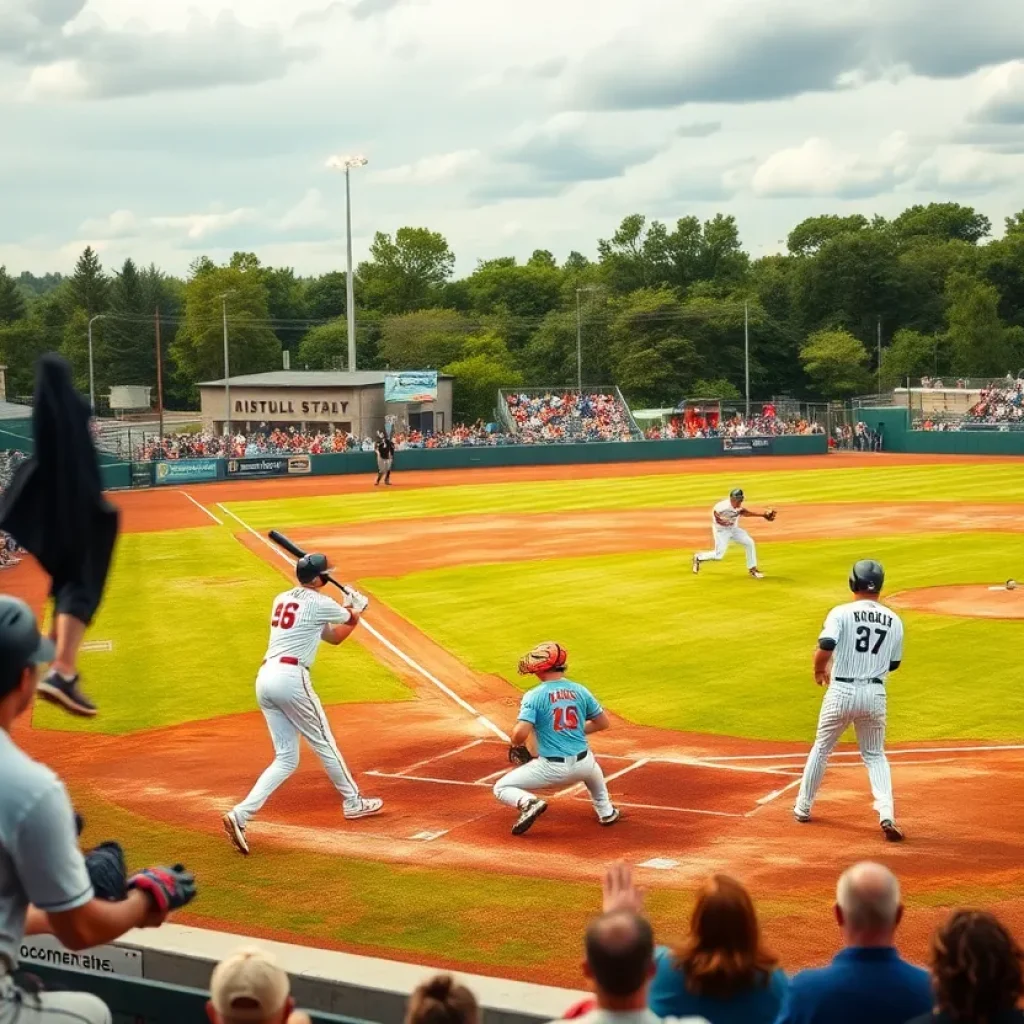 Warriors baseball team celebrating a win in the playoffs.