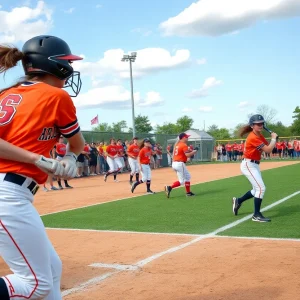 Westlake High School softball team playing during a game