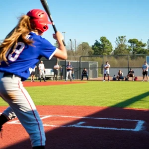 Action shot of a high school softball game between Westlake Warriors and Kennedy Fighting Irish