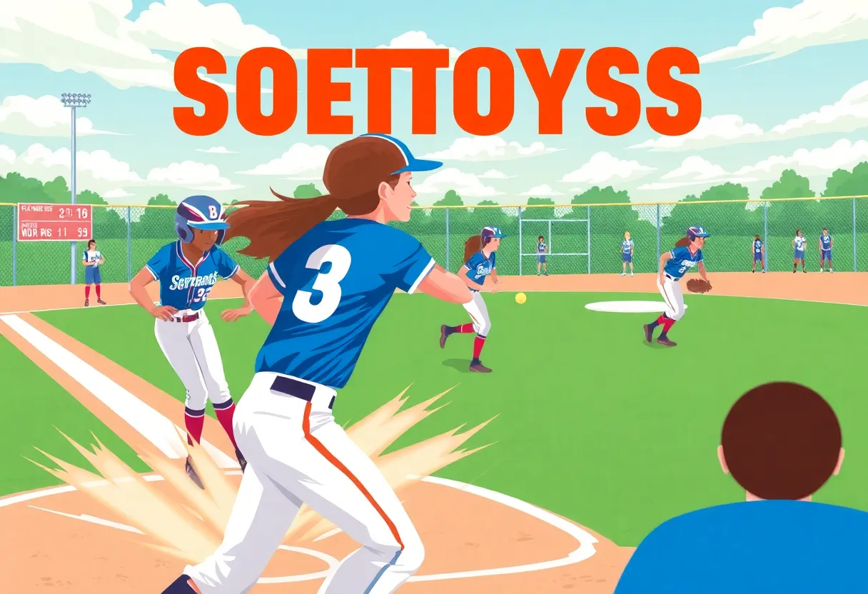Softball players in action during a playoff game