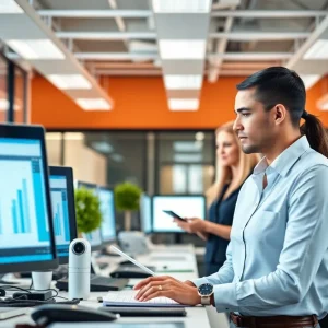 Modern office equipment in a collaborative workspace