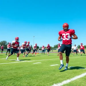 WSU football team practicing on field