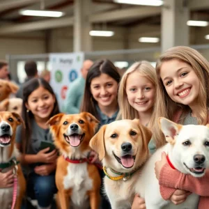 Families engaging with pets during the Adopt-a-Pet Day at Mission Viejo.