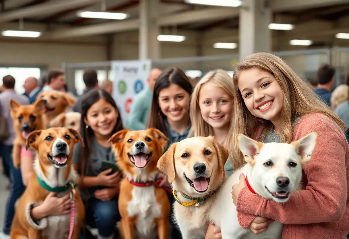 Families engaging with pets during the Adopt-a-Pet Day at Mission Viejo.