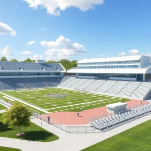 Rendering of the new stadium at Capistrano Valley High School with expanded bleachers and facilities.