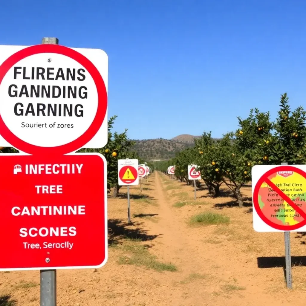 Citrus groves under quarantine for citrus greening disease in Southern California.