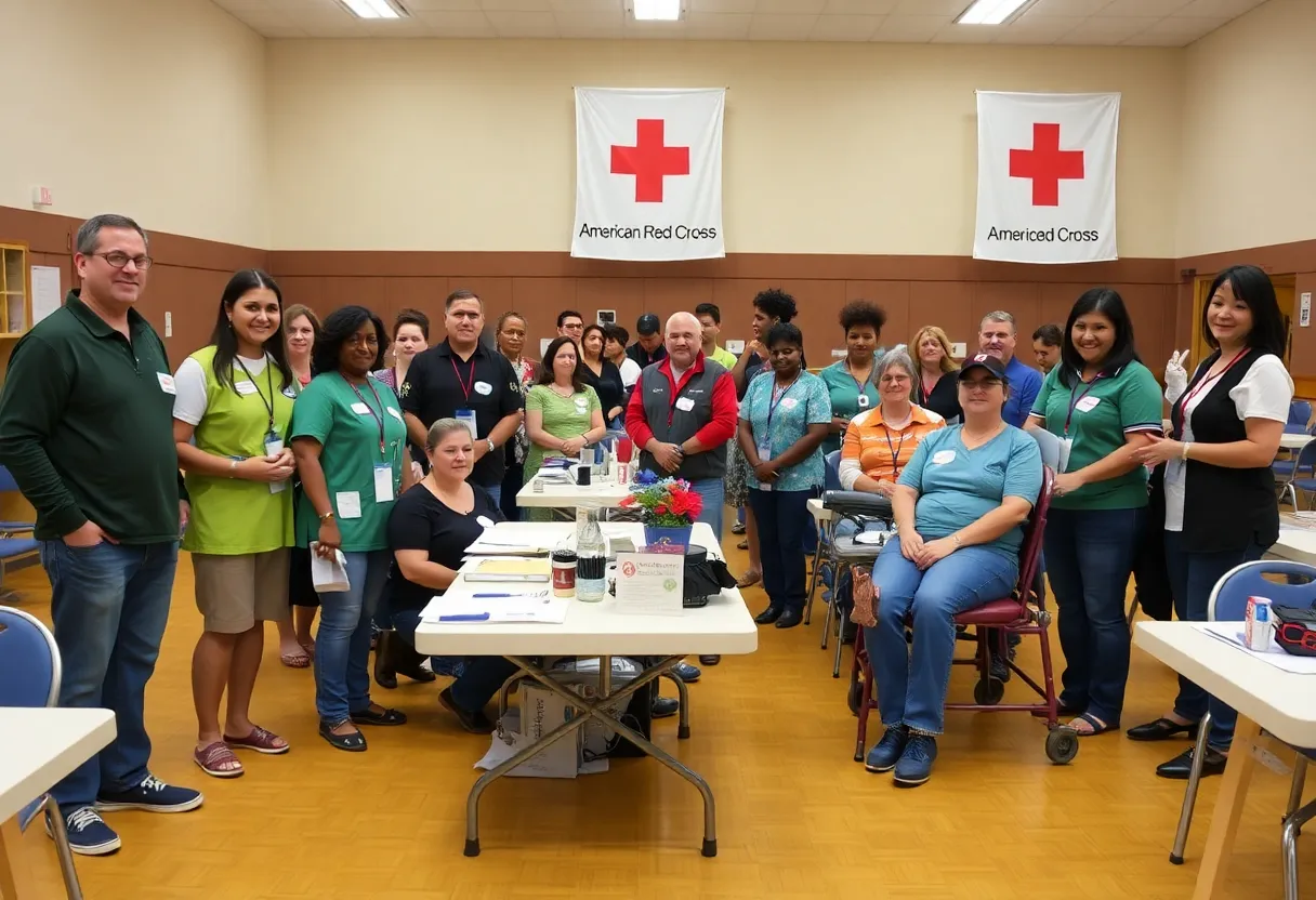 Dedicated volunteers assisting at a community blood drive