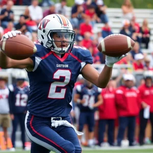 Cornerback making an interception in a high school football game