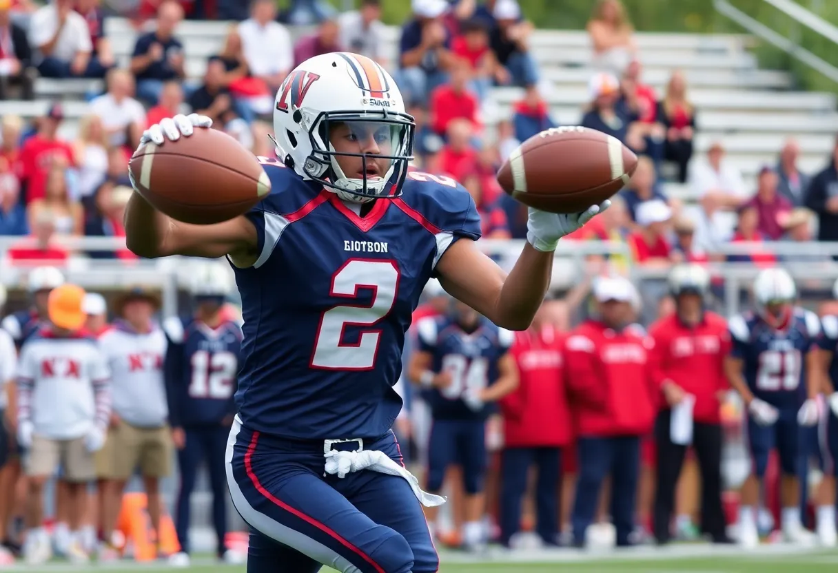 Cornerback making an interception in a high school football game