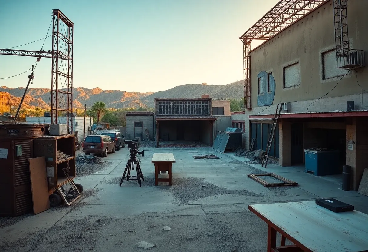 Abandoned film set representing job losses in California's film industry
