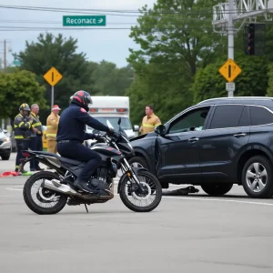 Scene of a tragic collision involving a motorcycle and an SUV