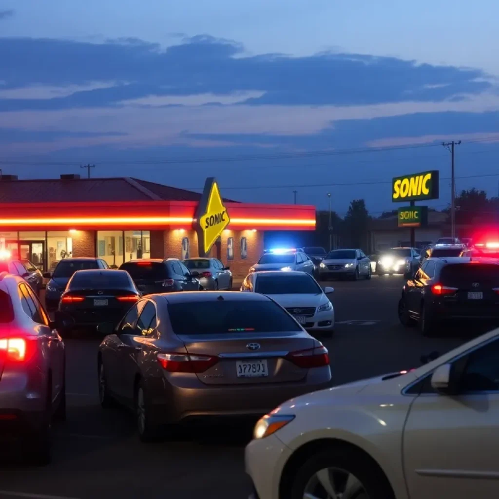 Parking lot of Sonic Drive-in with police presence