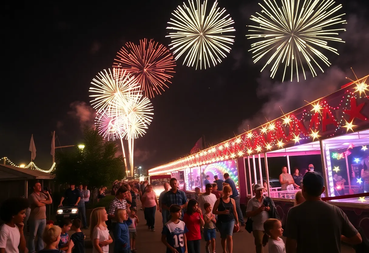 Colorful fireworks at a community Fourth of July celebration in Orange County