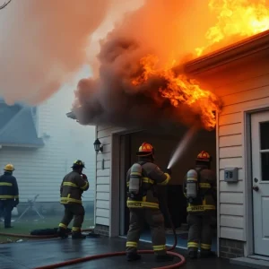 Firefighters battling a garage fire in Mission Viejo