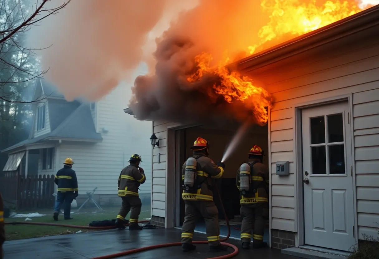 Firefighters battling a garage fire in Mission Viejo