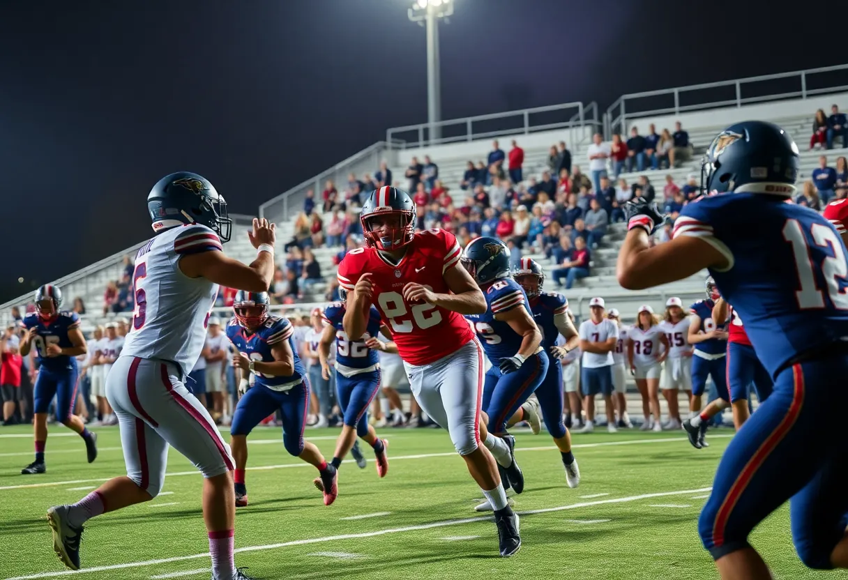 California high school football players on the field during recruitment season