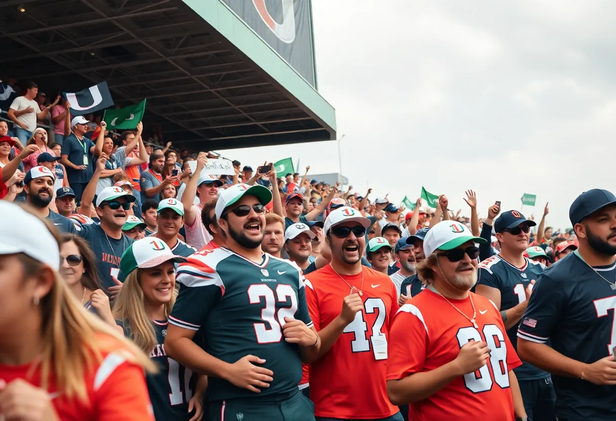 Fans cheering for the Miami Hurricanes during a recruiting event