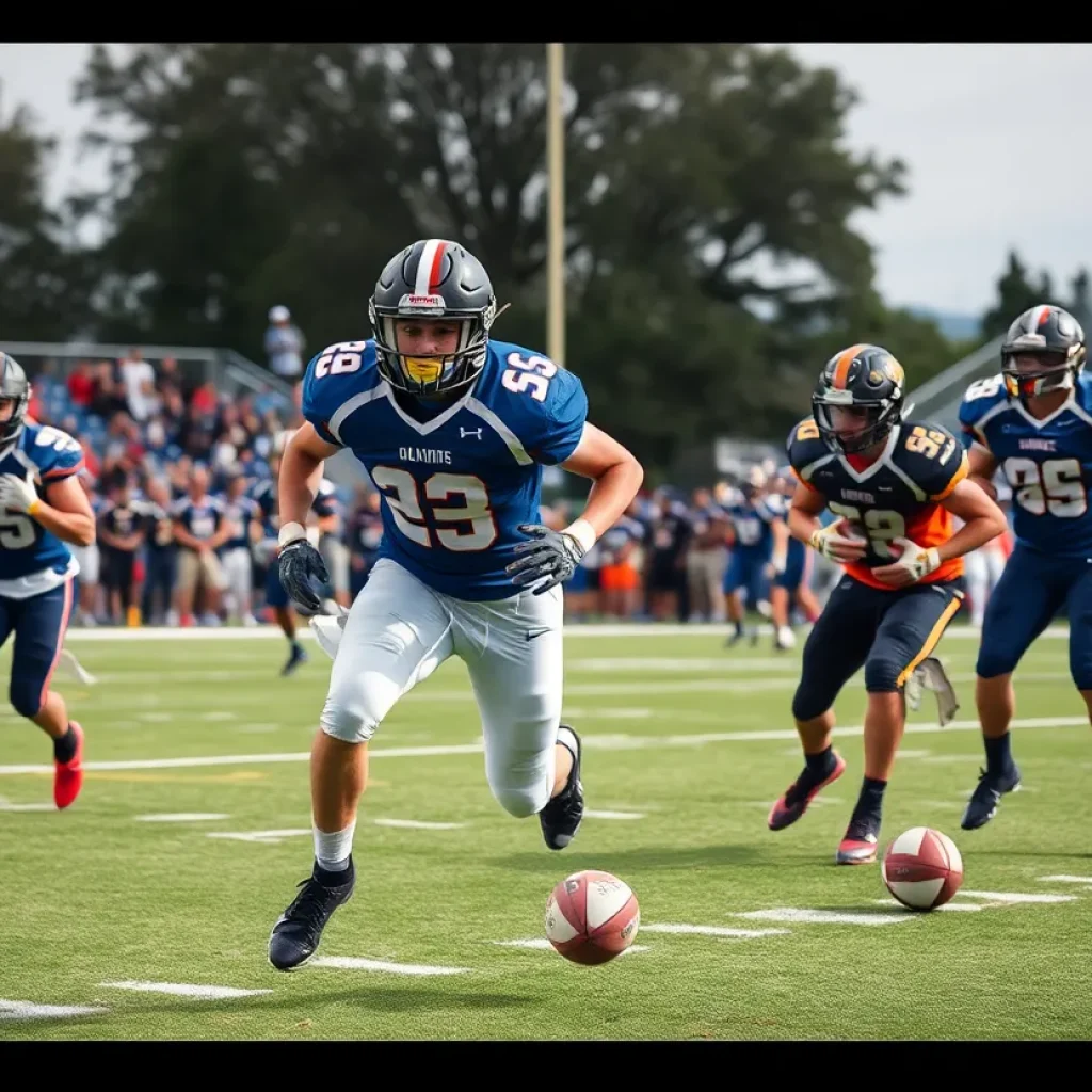 Young athletes showcasing skills in college football recruitment