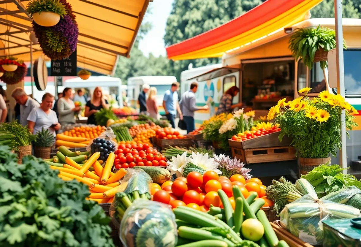 People shopping at a vibrant Farmers Market in Orange County