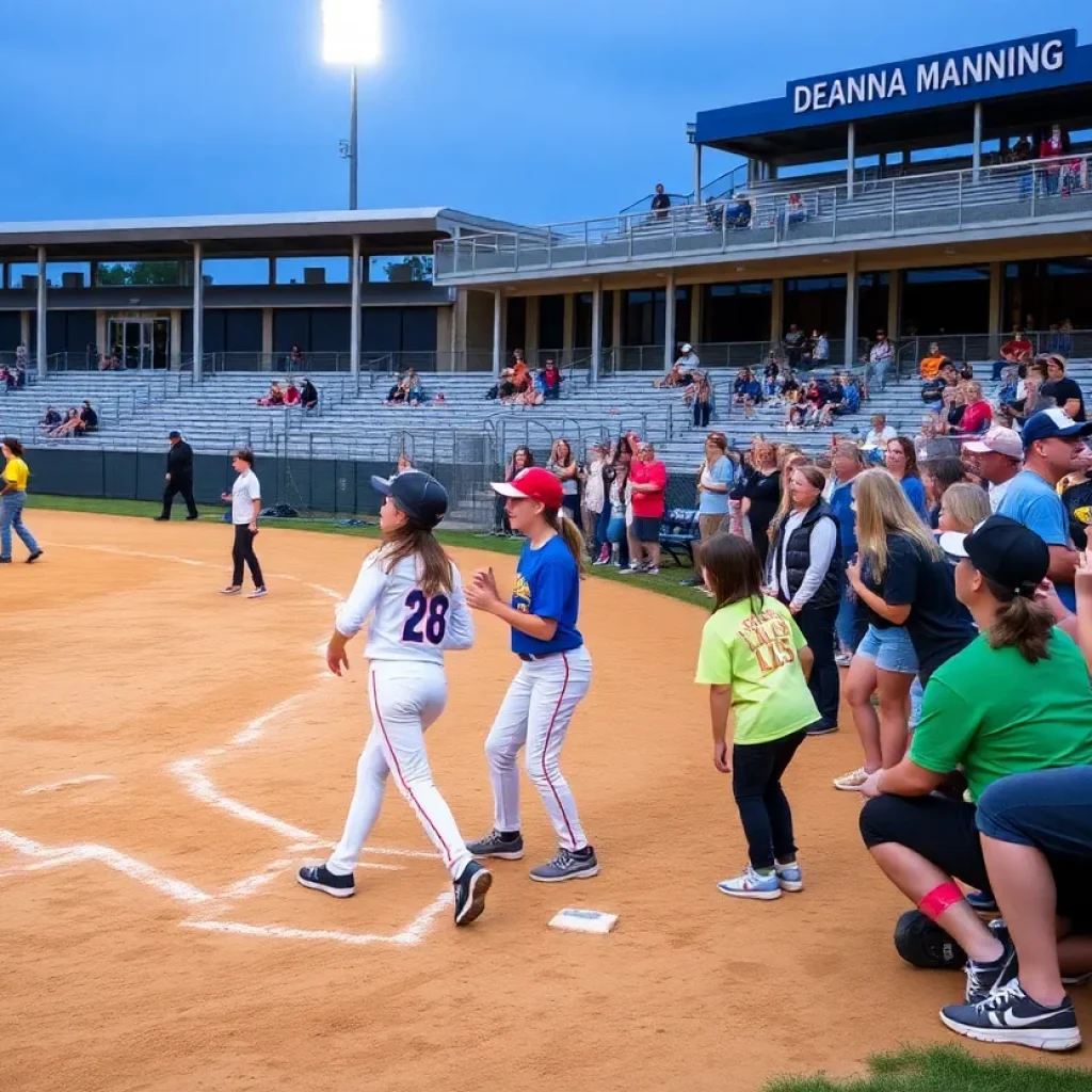 Youth softball players competing in the Orange County Senior All-Star Games