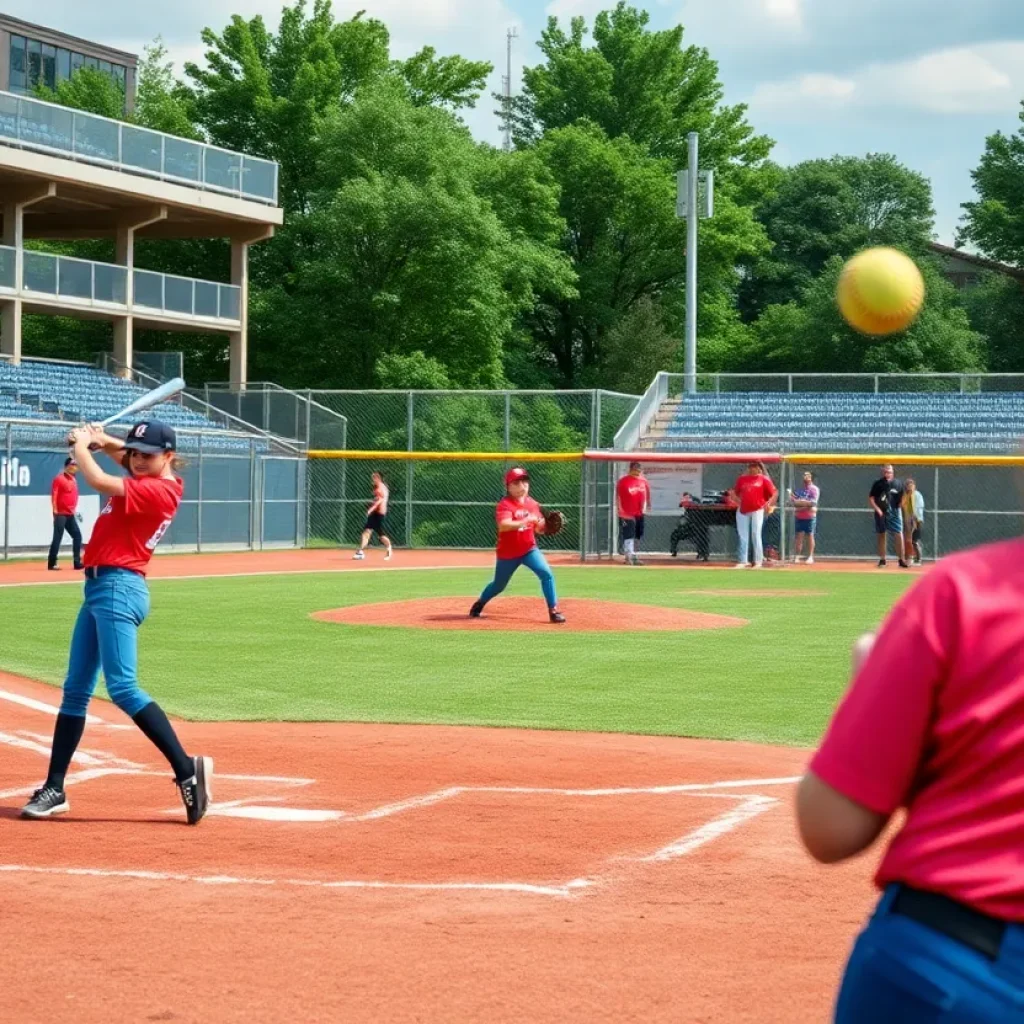 Youth softball players in action during the Orange County Softball Coaches Senior All-Star Classic