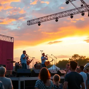 Musicians performing at a summer outdoor concert by the Pacific Symphony
