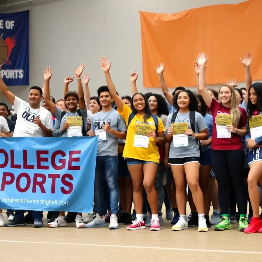 Celebration of college athletes advocating for fair compensation in sports.