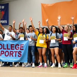 Celebration of college athletes advocating for fair compensation in sports.