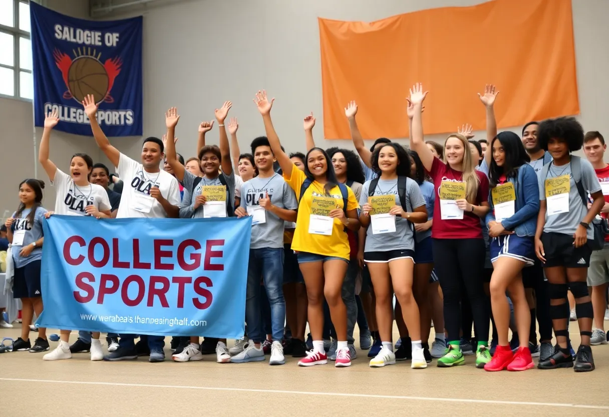 Celebration of college athletes advocating for fair compensation in sports.