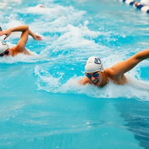 Swimmers competing in a high school swimming race