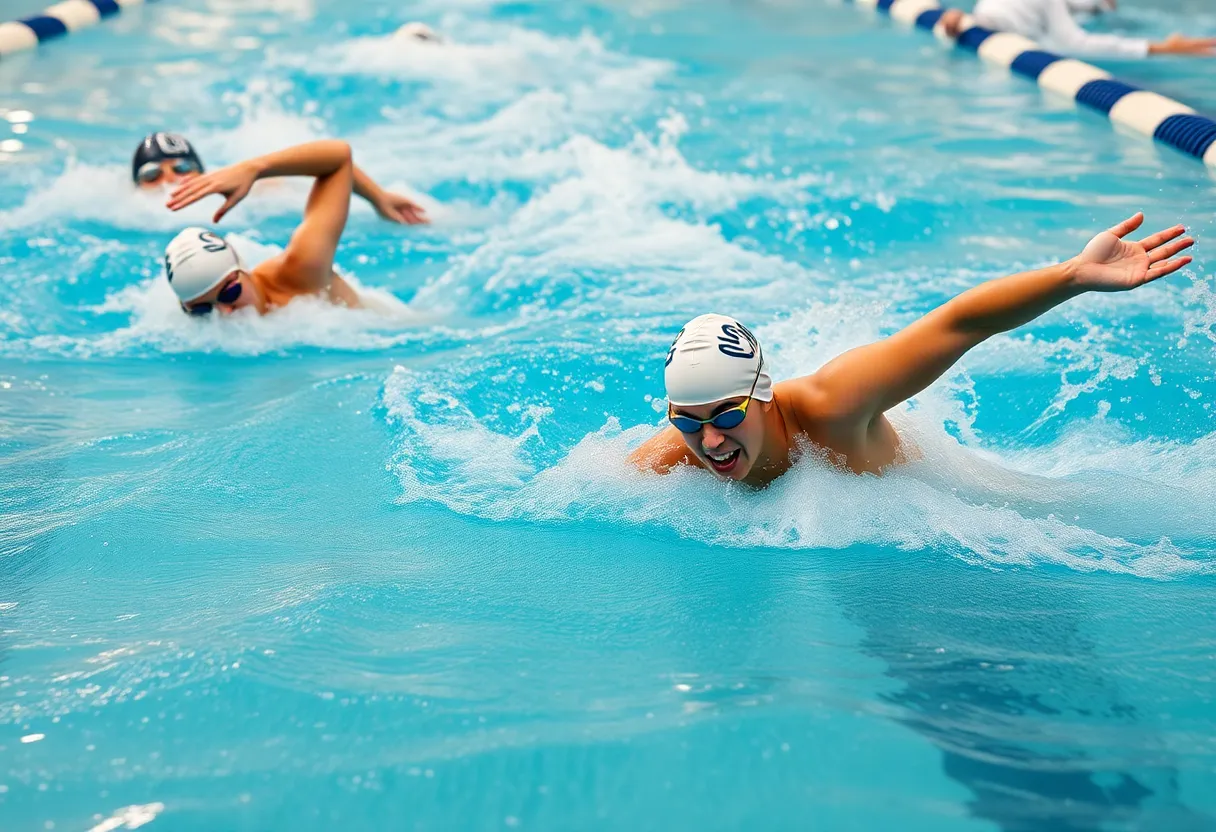 Swimmers competing in a high school swimming race