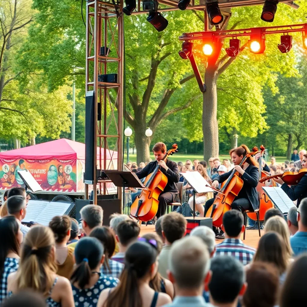 Musicians performing at a Pacific Symphony outdoor concert