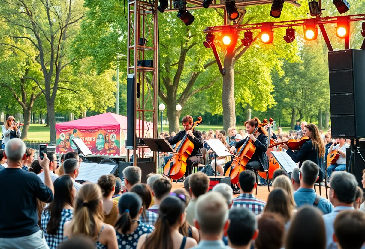 Musicians performing at a Pacific Symphony outdoor concert