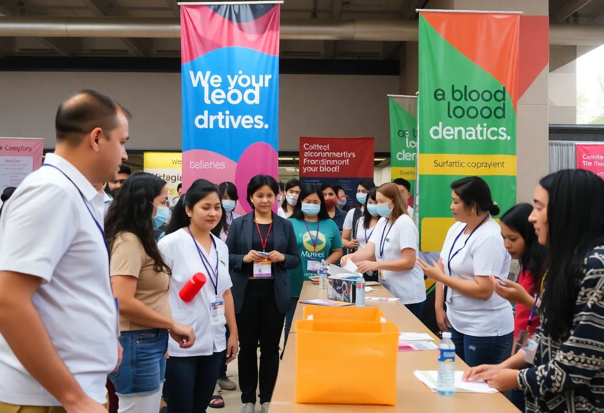 Volunteers and participants at a blood donation drive