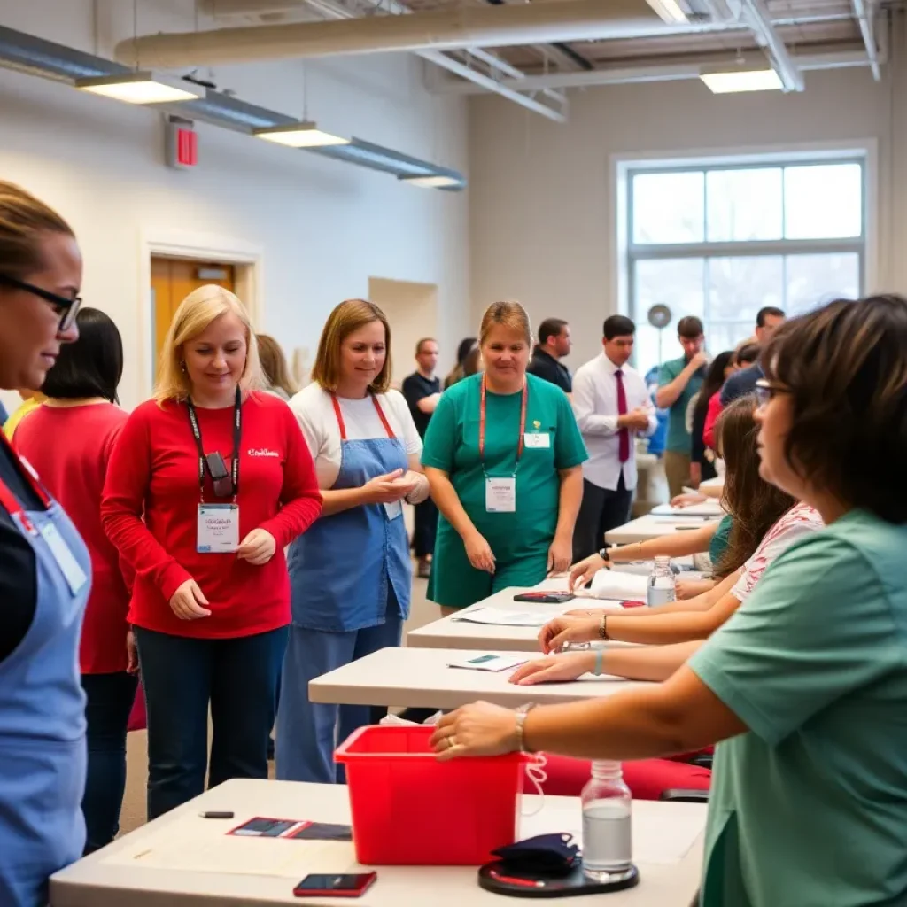 Community members participating in a blood donation drive