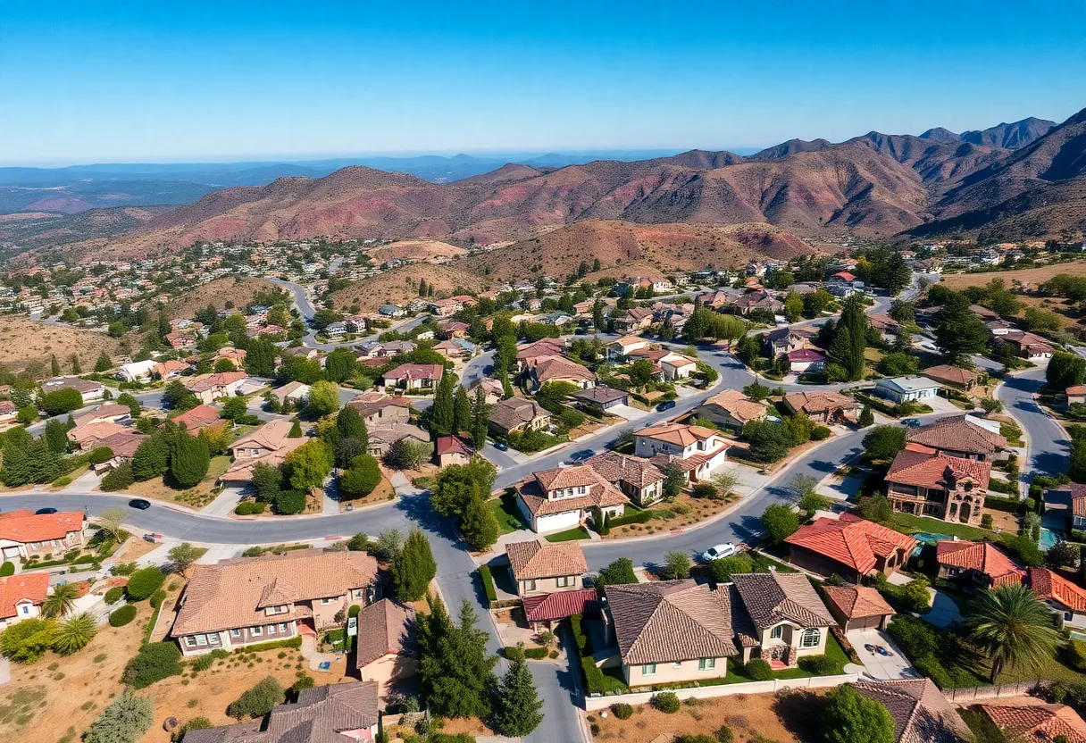 Aerial view of residential properties in California's mountain regions