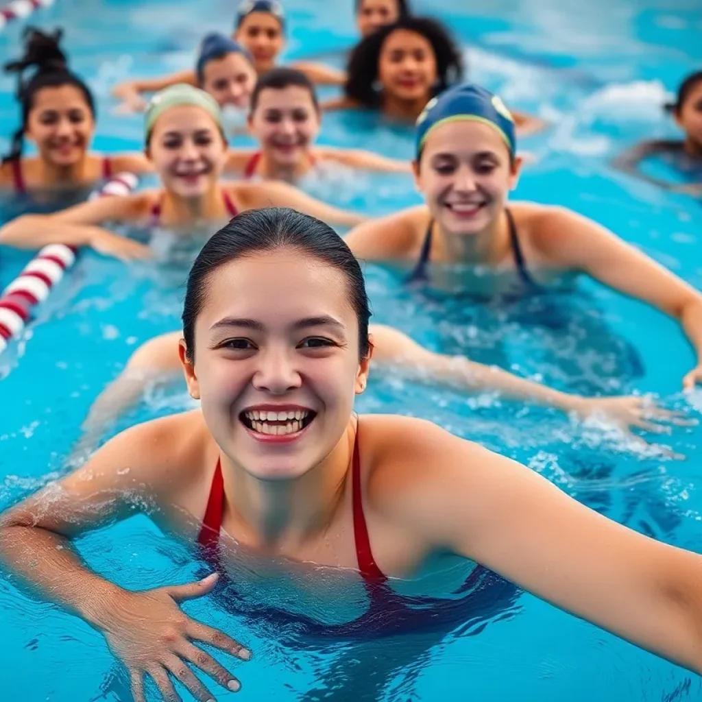 Columbia women's swimming and diving team practicing in a pool