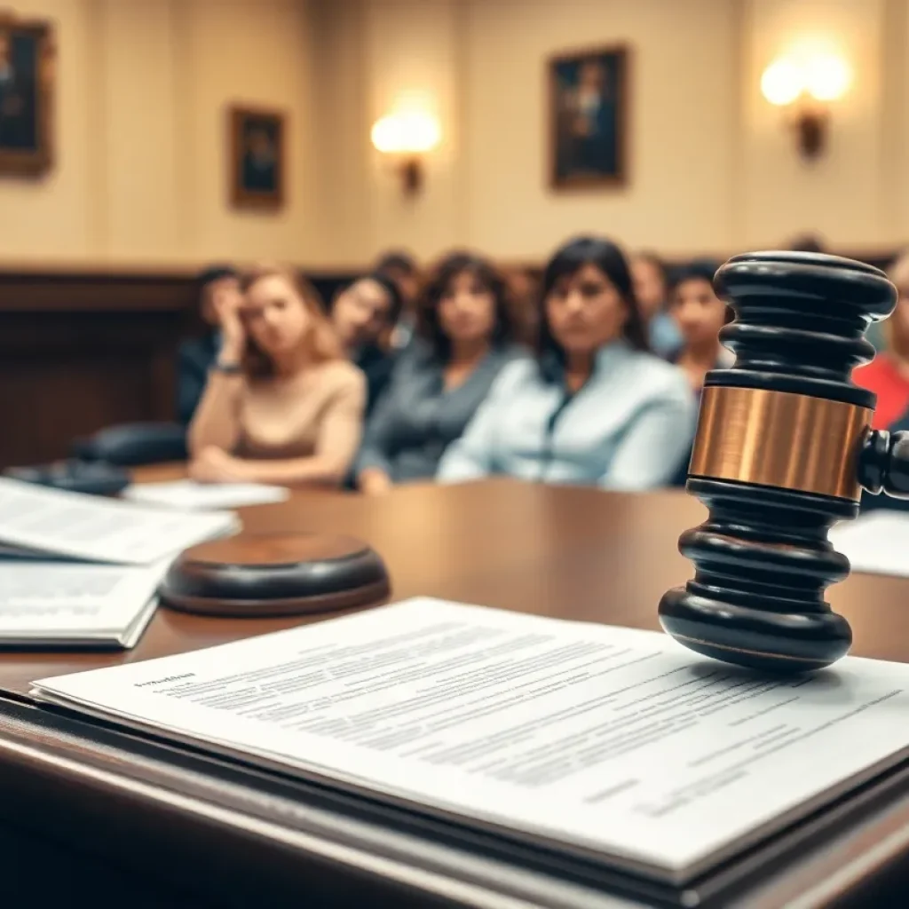 Courtroom scene focusing on child abuse case
