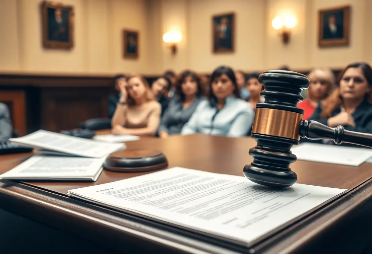 Courtroom scene focusing on child abuse case