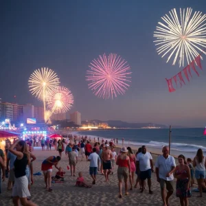 Fireworks display over Dana Point's Doheny State Beach during Independence Day celebrations